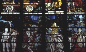 Window depicting Adam and Eve by French School